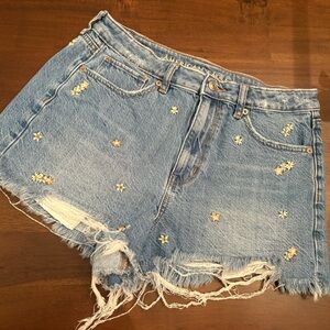 American Eagle Outfitters denim mom shorts floral embroidered design sz 8